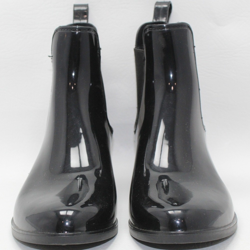 Womens Black Glossy Chelsea Rain Boots Ankle Waterproof Size‎ 38 Elastic Gore